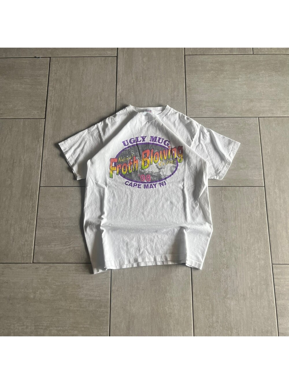 Vintage Anvil White Graphic T-Shirt Froth Blowing L Casual Streetwear